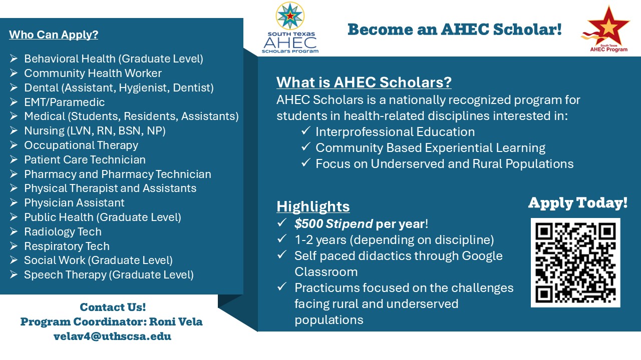 Image of AHEC scholars flyer with QR cade to webpage